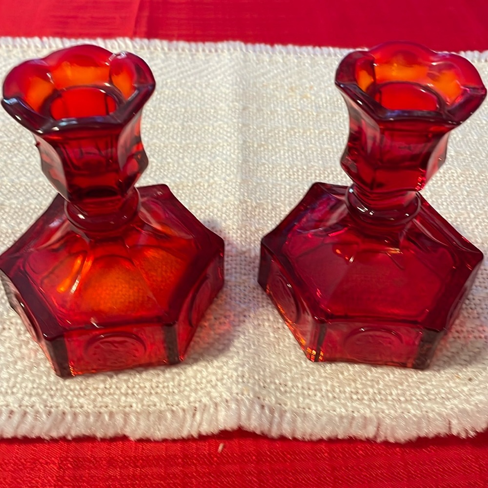 (2) Fostoria Red Candle Stick holder